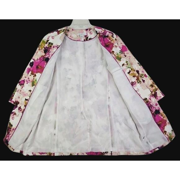 Liz Claiborne ~Woman Size L~ Burgundy/Pink Floral Lond Open Front Blazer Lined. - Picture 3 of 16